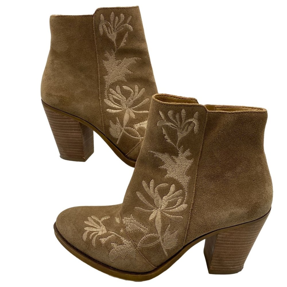 Lucky Brand Elenor 2 embroidered boho booties size 8.5 Brown suede